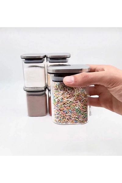 Kitchen Pembelia Luxury Glass 250ml Spice Rack Set - Set of 6 Metal Square Lids