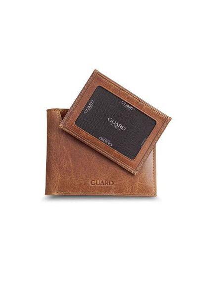 GUARD Antique Tan Genuine Leather Horizontal Model Men's Wallet with Hidden Card Holder - Grd 250207 Wt1582