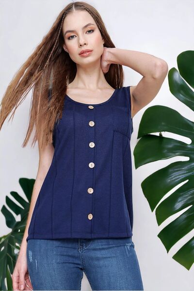 Juuuj Γυναικεία μπλούζα με λεπτομέρεια με μηδενικό μανίκι Navy Blue Regular C...