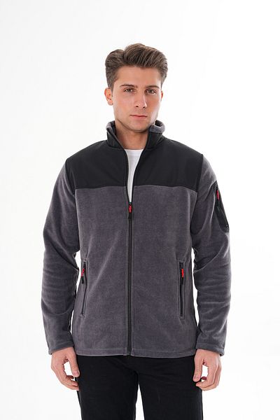 VEGA PORT Men's Gray Full Zipper Waterproof Softshell Garnished Fleece Jacket