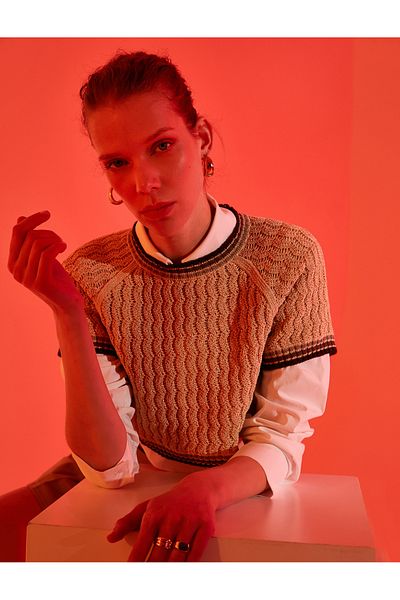 Koton Crop Sweater Short Sleeve Crew Neck