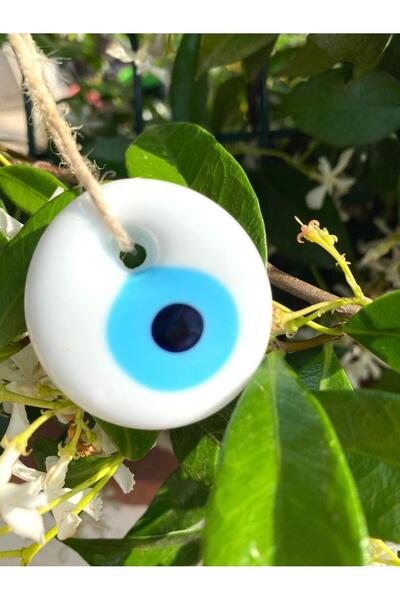 312 KONSEPT 5 قطع من خرز عين الشر الزجاجي الأبيض المثقوب بطول 5 سم - ديكور عل...