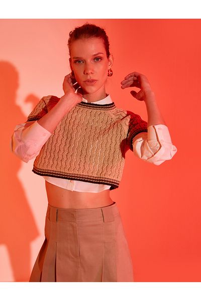 Koton Crop Sweater Short Sleeve Crew Neck
