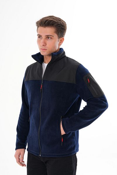 VEGA PORT Ανδρικό μπουφάν από φλις μπλε Navy Full Zipper Αδιάβροχο SoftShell Garnished Fleece Jacket