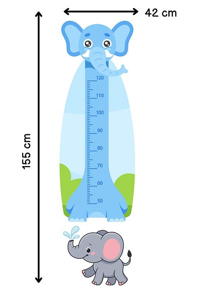 arduçlazer Elephant Themed Children's Room Height Meter Sticker 42X156 cm