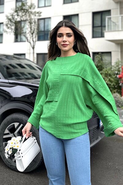 Juuuj Manșetă verde dublă lată pentru femei, mânecă liliac, buzunar ornamenta...