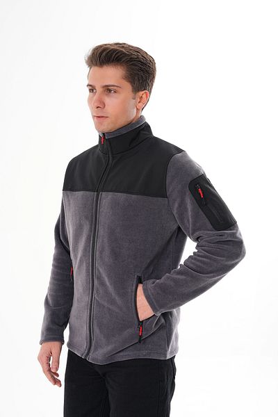 VEGA PORT Men's Gray Full Zipper Waterproof Softshell Garnished Fleece Jacket