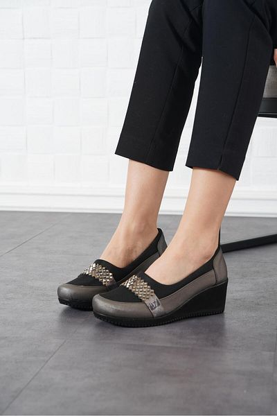 Moda Pie Platinum Stone Ketar Band Women's Wedge Heel Shoes