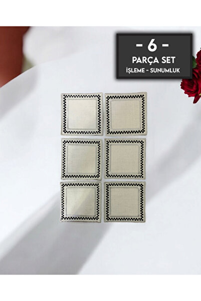 gkzglass home dekor 6 Adet Keten Kumaş Üzeri Nakışlı Kahve Yanı Kokteyl Peçetesi & Bardak Altlığı