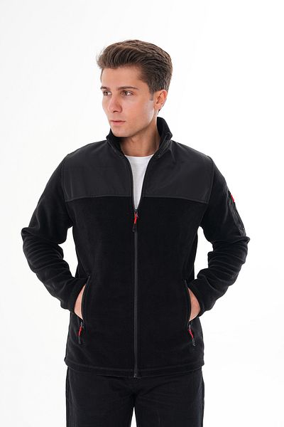 VEGA PORT Men's Black Full Zipper Waterproof Softshell Garnished Fleece Jacket
