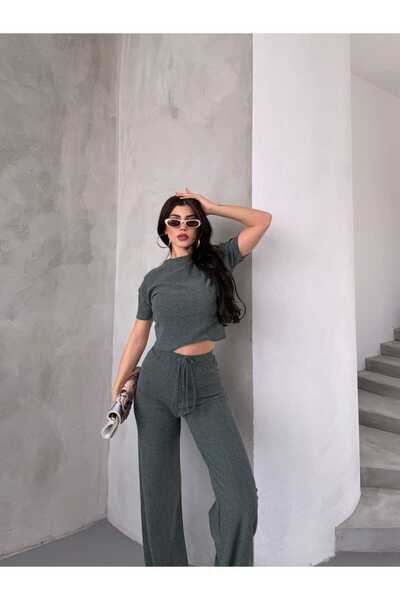 Xenthe Kadın Kısa Kol Bisiklet Yaka Alt-Üst Pantolon Bluz Takım