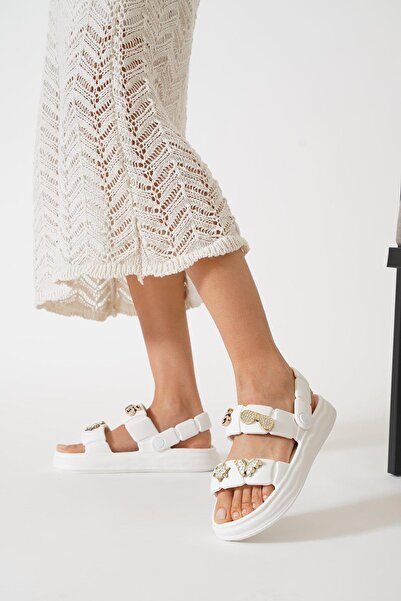 Moda Pie صندل نسائي من حجر ليوري الأبيض