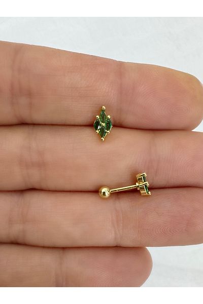 Arescollection 1 Piece of Tragus Helix Lobe Compatible Piercing with Green Zircon Stone