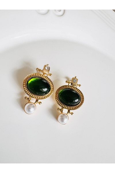 DEVİ fashion Green Vintage Earrings 4 cm