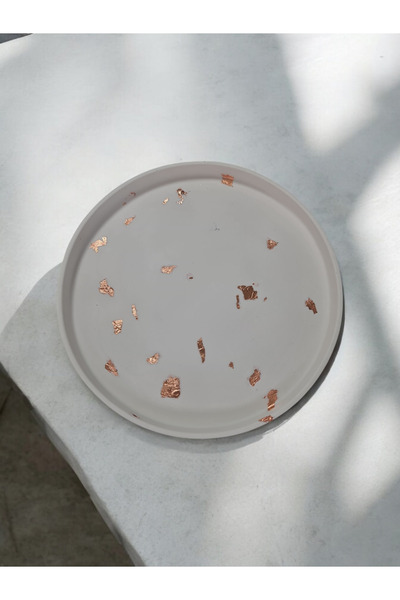 candela Dekoratif Beton 25 cm Organizer Tepsi Beyaz Bakır Sim Saksı/Mum Altlığı