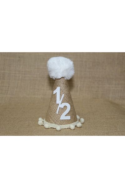 asöy Half Age Hat 6 Months Hat Jute Fabric Cream White Pompom Cap Straw Hat