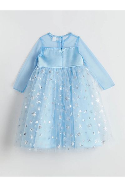 LC Waikiki Kids Blue Crew Neck Girls Tulle Lace Dress
