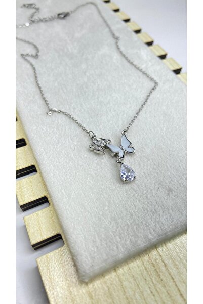 MEHA قلادة فراشة مزدوجة حديثة من الفولاذ الزركون