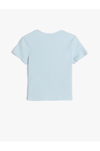 Koton Tricou crop din bumbac cu nervuri, cu detaliu de broderie fluture
