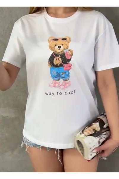 Butik Serdivan New Season Teddy Bear Teddy Bear Women's T-Shirt - Crew Neck, Sequins, Bear Printed