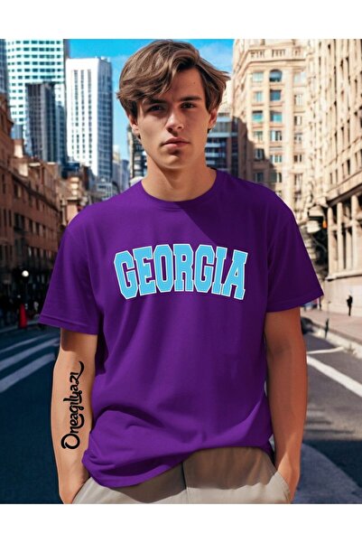 oneagılyazı تي شيرت رجالي كبير الحجم مطبوع عليه جورجيا