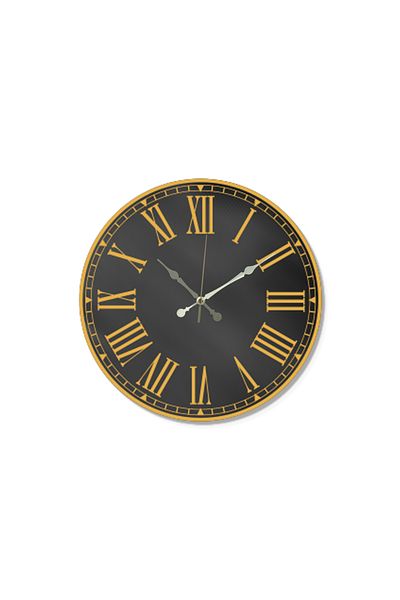 M&H Quality Ceas de perete imprimat UV cu cifre romane de culoare aurie și neagră Mecanism silențios Acarien