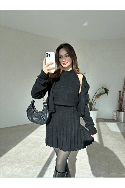 Lusin Black Knitwear Cardigan, Blouse and Vest - 3-Piece Women's Set S/M