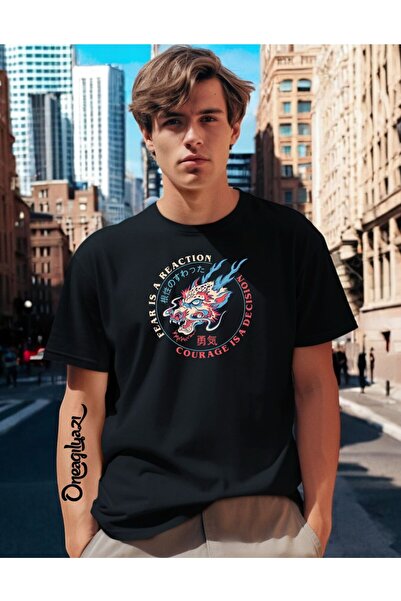 H&GHAMLEGİYİM Fear Reaction Printed Men's Oversize T-Shirt