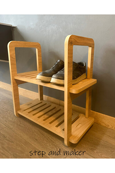 Step and Maker Çift Bölmeli Portatif Ortası Oymalı Ahşap MDF Ayakkabılık