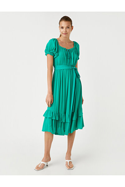 Koton Midi Boy Viskon Elbise Volanlı