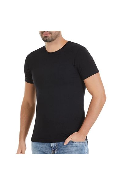 Yıldız Çamaşır Men's 3-Piece Black Modal Crew Neck Short Sleeve Tank Top Tshirt