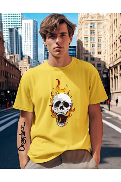 oneagılyazı Мъжка тениска с голям размер и принт на череп