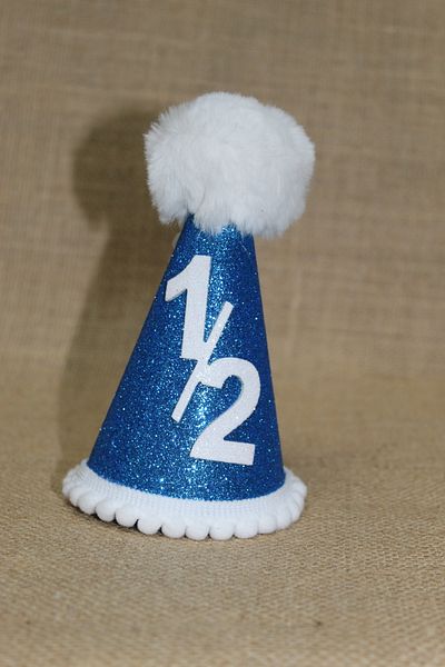 asöy Half Age Hat 6 Months Hat White Pompom Hat Blue Glitter Bright Hat with Pompom