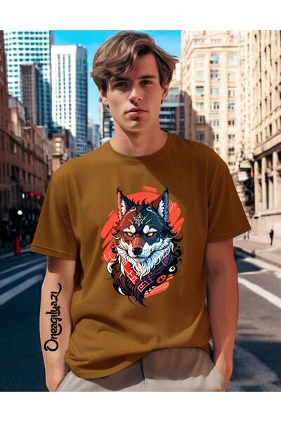 H&GHAMLEGİYİM Wolf Printed Men's Oversize T-Shirt