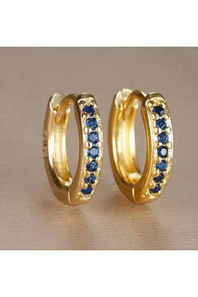 BY DİLEK ÇETİN ACCESSORY Gold kaplama 6 mm lacivert taşlı halka piercing