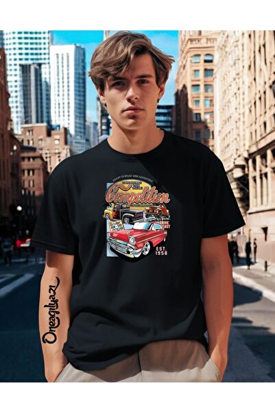 oneagılyazı تي شيرت رجالي كبير الحجم مطبوع عليه سيارة