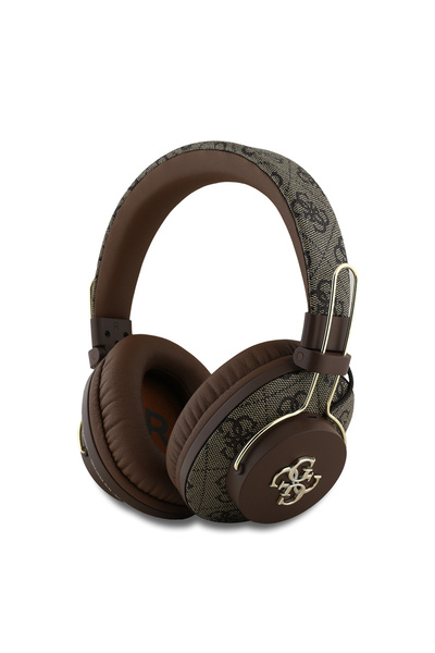 Guess Lisanslı Bluetooth Kulaklık ENC Teknolojili Metal Logolu PU Deri Kulak Üstü Tasarım Kahverengi