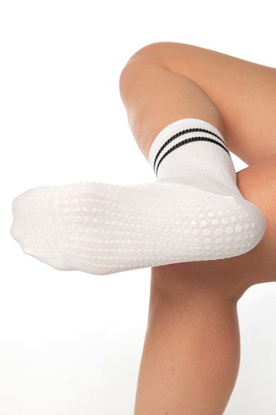 SAYSEZ Γυναικείες κάλτσες τένις Bamboo για Pilates Yoga Fitness Dance Activity - Αντιολισθητική σόλα, στάμπα σιλικόνης / ΛΕΥΚΟ
