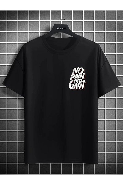 Pisa Art Μαύρο Tshirt No Pain No Gain Έντυπο