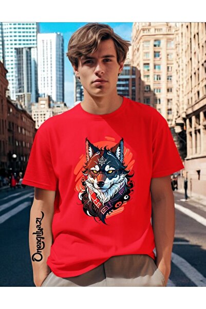 H&GHAMLEGİYİM Wolf Printed Men's Oversize T-Shirt