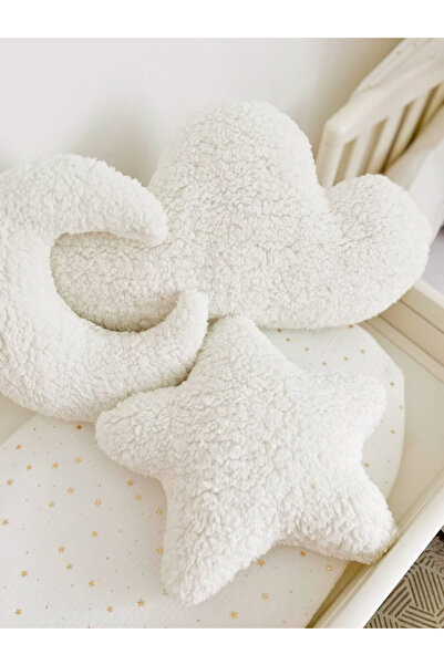 Cherry Bloom Cotton Teddy Ay Yıldız ve Bulut Yastık Takımı 3'lü