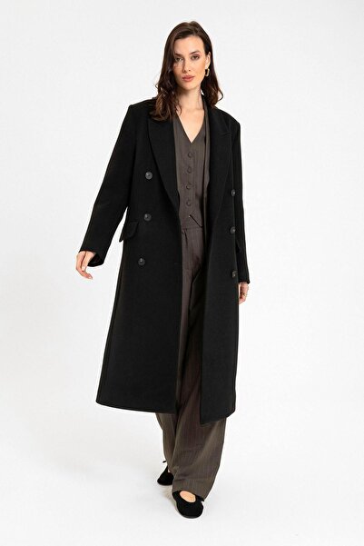 Antioch Black Women's Double Breasted Long Coat
