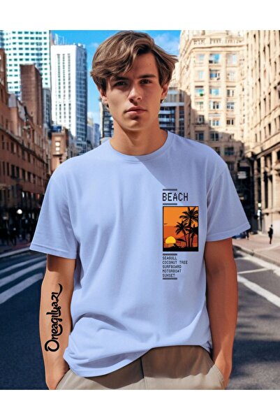 H&GHAMLEGİYİM Beach Printed Men's Oversize T-Shirt