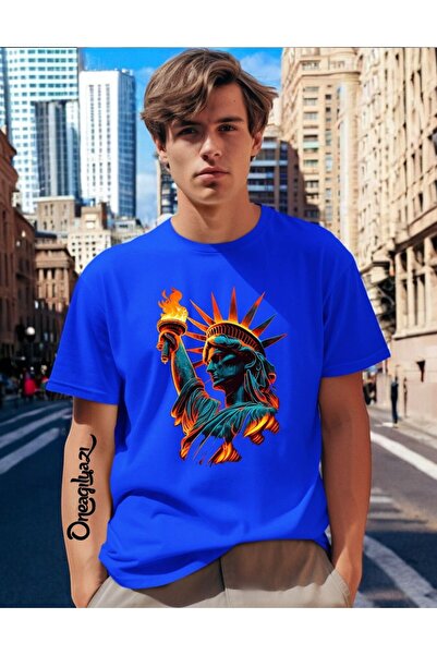 oneagılyazı Statue of Liberty Printed Men's Oversize T-Shirt