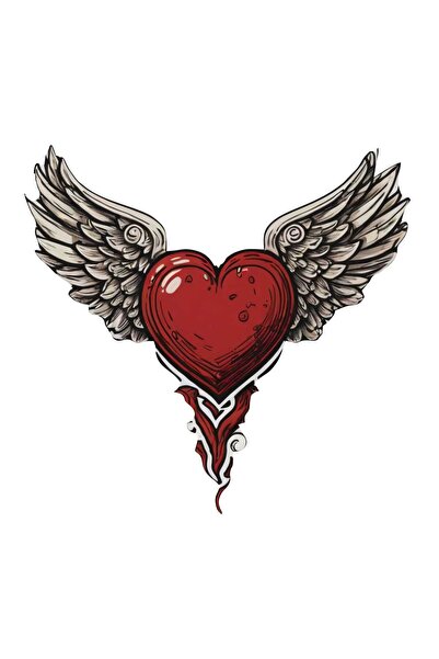 Altınuç Art Design 10x10 cm Kalp ve Kanatlar Sticker Laptop Kask Araba Motor ...
