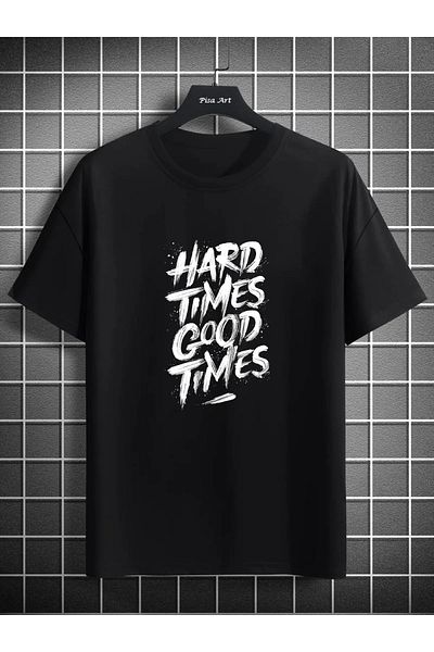 Pisa Art Μαύρο μπλουζάκι Hard Time Good Times Printed