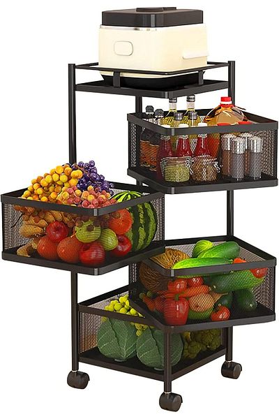 ALMUFARREJ 4 -Tier Storage Trolley Cart Black Square 34x34x74cm