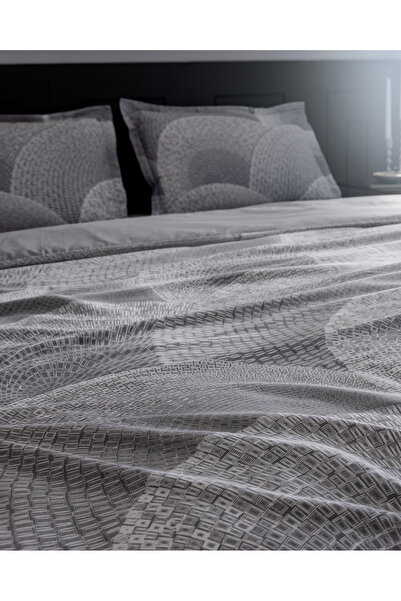 Madame Coco Rochelle King Size 100% Cotton Printed Satin Bedding Set - Gray