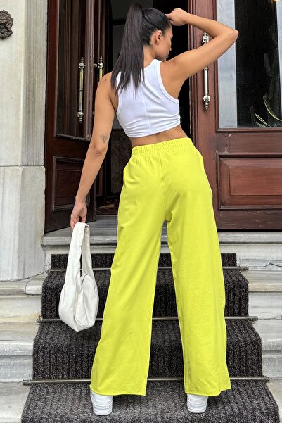NEW LAVİVA Women's Oil Green Trousers - Elastic Waist, Pockets and Loose