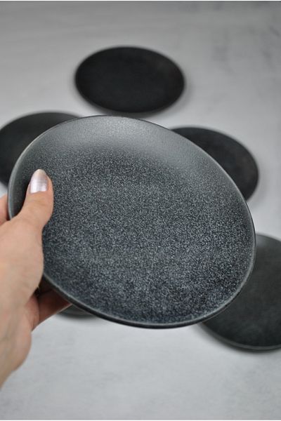 Qualitev 6 Pcs Black Porcelain Mini Cake Plates - 17 cm Dessert Plates Set